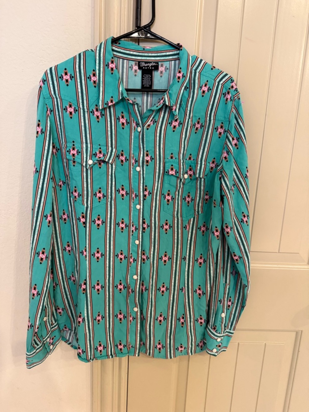 Wrangler Retro Southwestern Strip Snap Long Sleeve Shirt Western Top SIZE XL - Picture 3 of 8